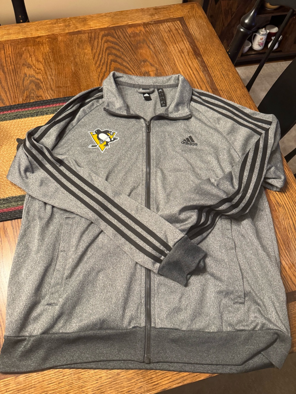 adidas Gray Full-Zip Lightweight Track Jacket with Penguins Crest